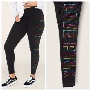 PINK Victoria's Secret Black Leggings with Vibrant Logo